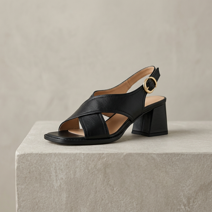 Damen Offene Blockabsatz Ledersandalen