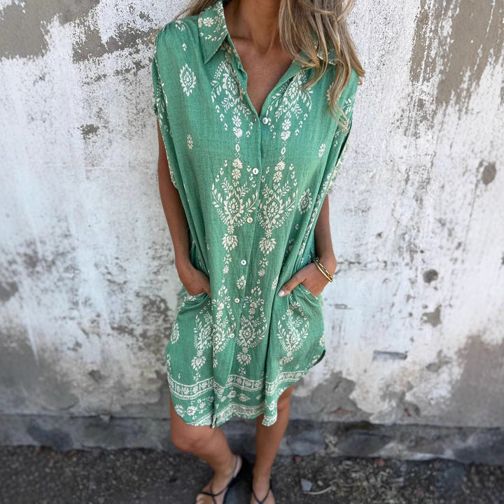 Damen Geknöpftes Blumenkleid