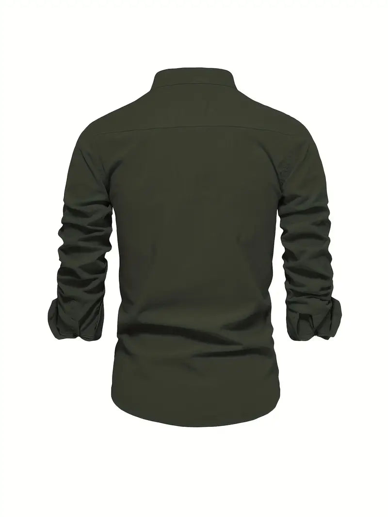 Herren Stehkragen Button Down Hemd - Stilvolles Langarm
