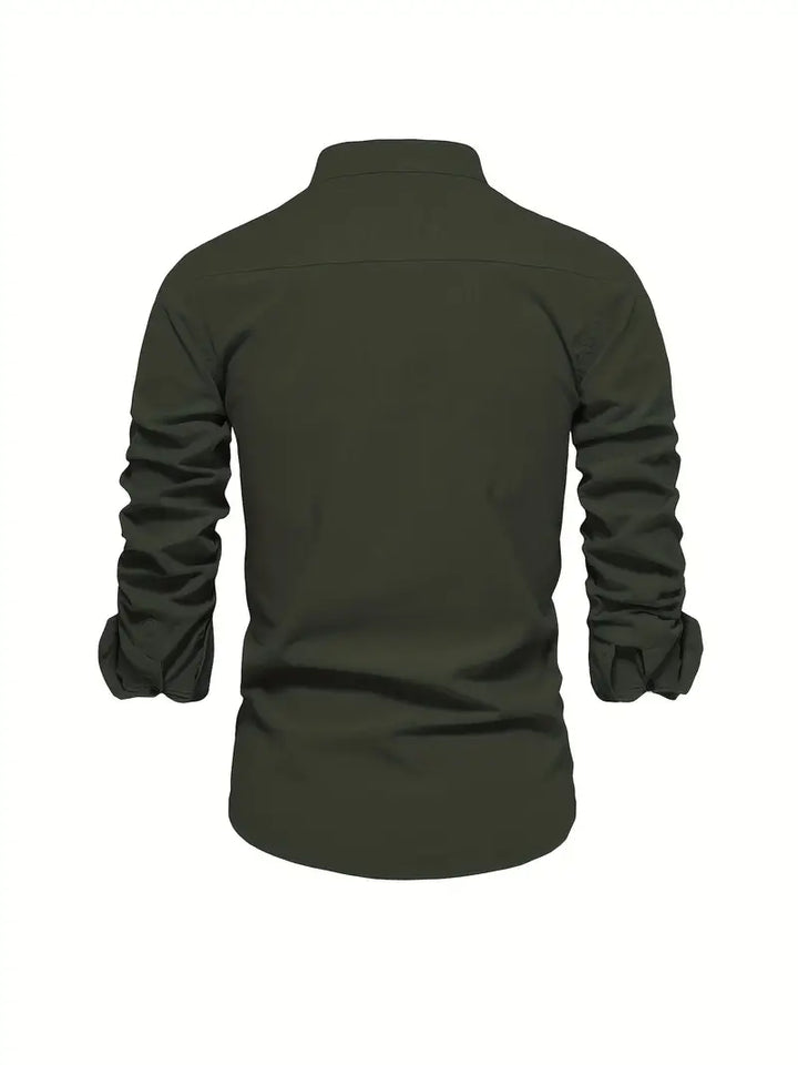 Herren Stehkragen Button Down Hemd - Stilvolles Langarm