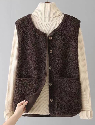Warme ärmellose Lammwoll-Strickjacke für Damen