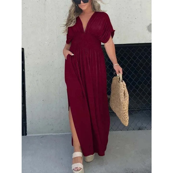 Maxikleid Mit V Ausschnitt Und Beinschlitz Für Damen