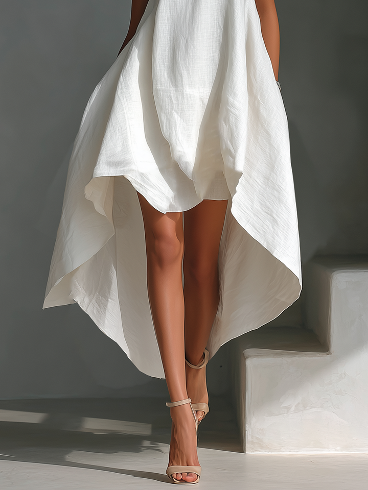 Ärmelloses Leinen-Midikleid mit asymmetrischem Saum