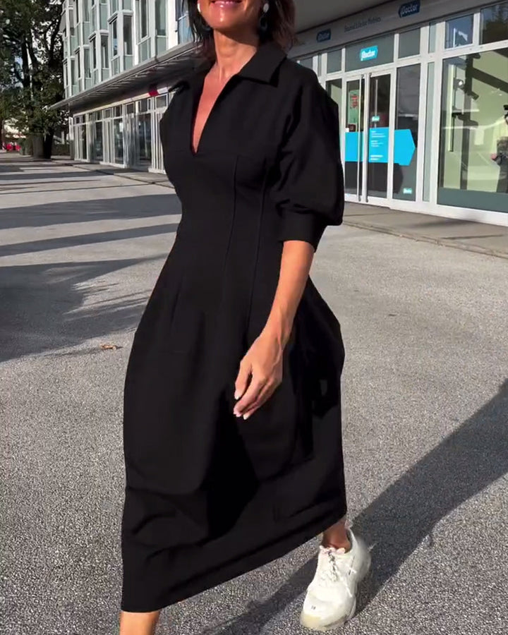 Damen V Ausschnitt Lang Freizeitkleid
