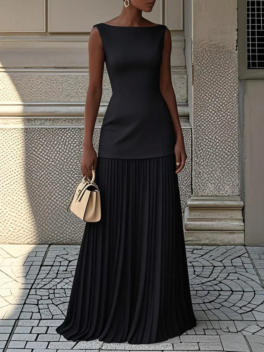 Ärmelloses Maxikleid für Damen mit fließenden Falten – Elegantes Brautjungfernkleid