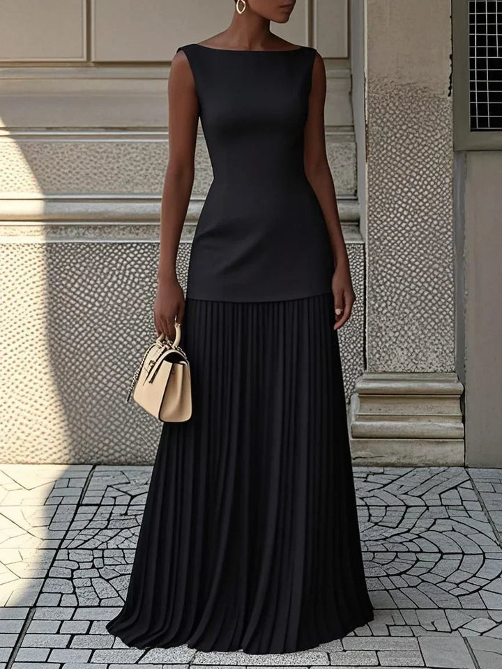 Ärmelloses Maxikleid für Damen mit fließenden Falten – Elegantes Brautjungfernkleid