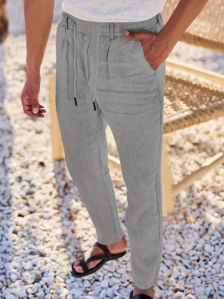 Herren Weit Geschnittene Leinenhose – Freizeit Sommerhose Mit Kordelzug