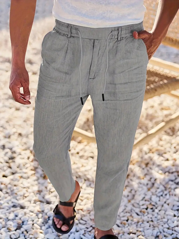 Herren Weit Geschnittene Leinenhose – Freizeit Sommerhose Mit Kordelzug