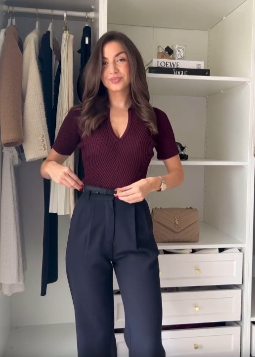 Damen Bordeaux Tweed Dreiteiliges Set – Elegantes Jacken Outfit