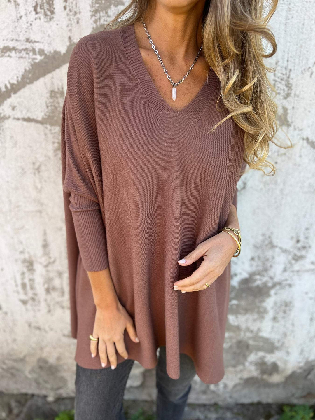 Damen V Ausschnitt Langer Pullover