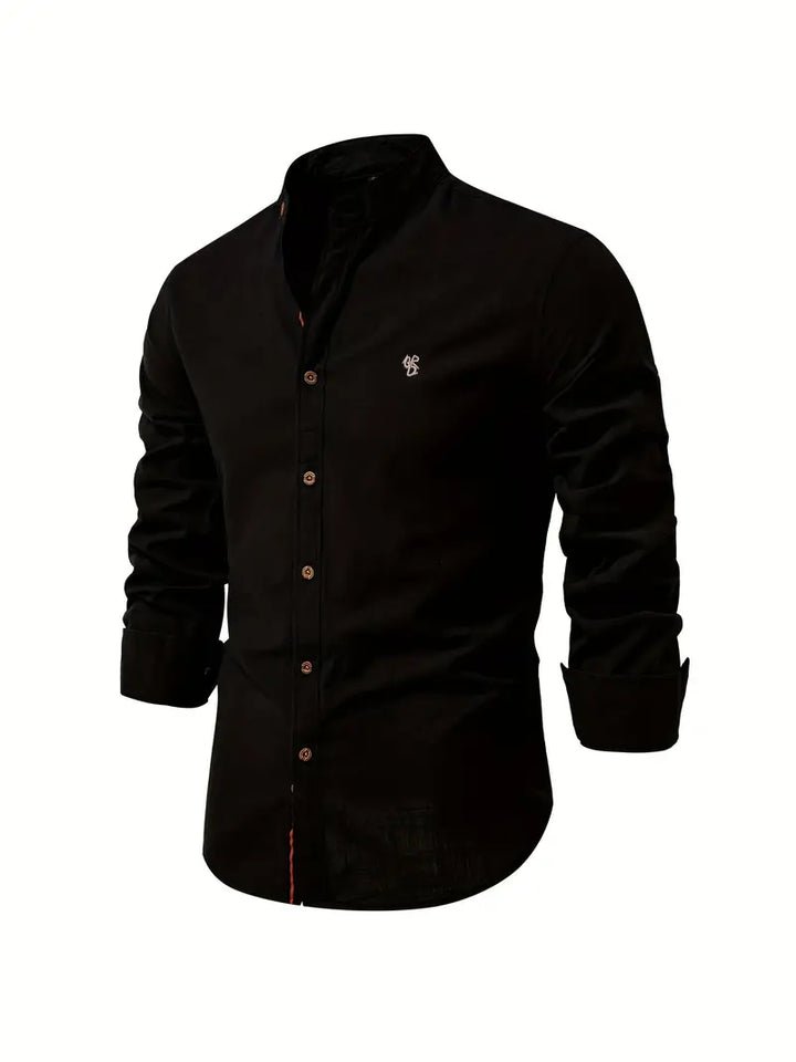 Herren Stehkragen Button Down Hemd - Stilvolles Langarm