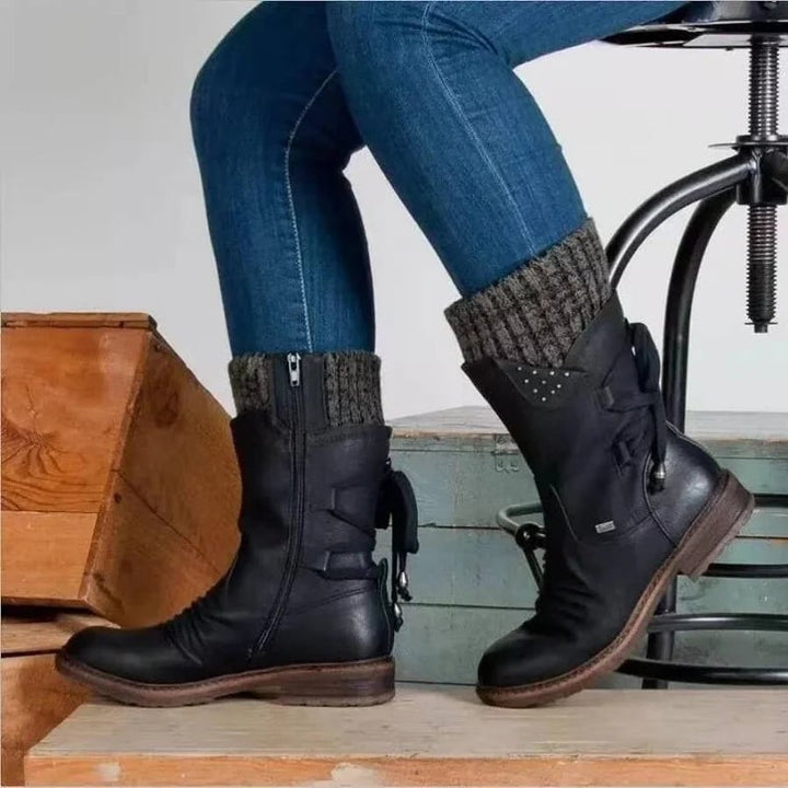 Damen Wasserdichte Leder Winterstiefel