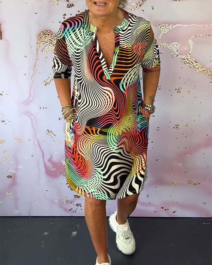 Damen Midikleid Mit V Ausschnitt Mehrfarbig