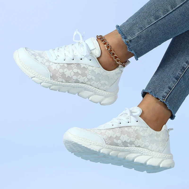 Damen Orthopädische Weiße Mesh Sneaker – Atmungsaktive Fußgewölbe Unterstützung