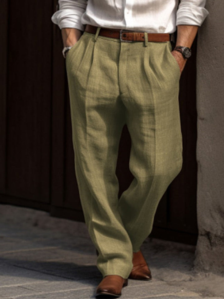 Herren Lässige Lockere Leinen Gerade Hose Mit Gürtelschlaufen