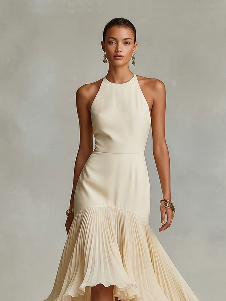 Elegantes Neckholder-Midikleid aus Crêpe in Ivory