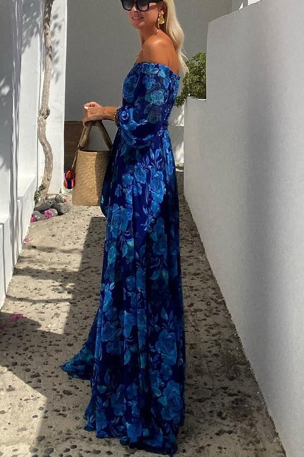 Damen Blumen Off Shoulder Maxikleid
