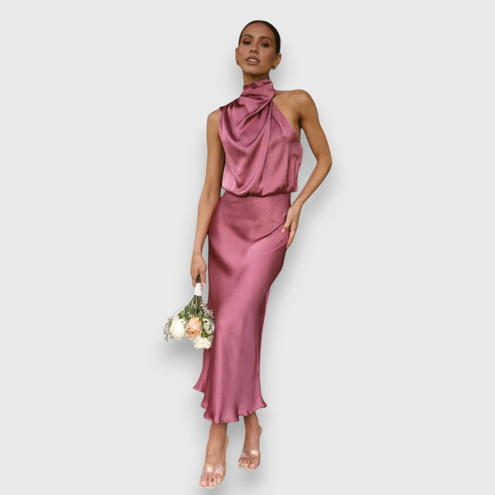 Damen Seiden Halterneck Kleid