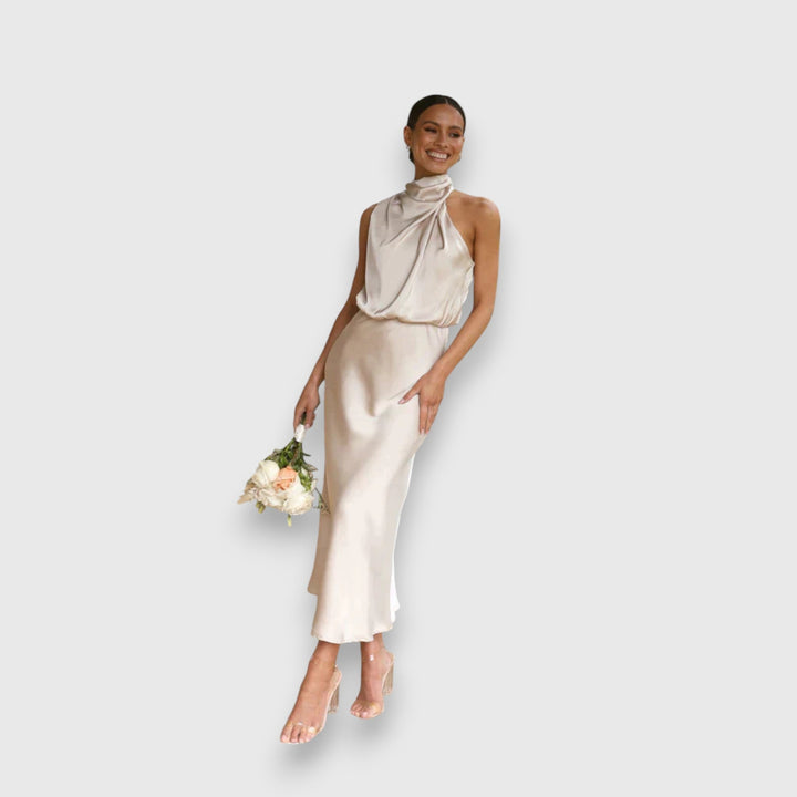 Damen Seiden Halterneck Kleid