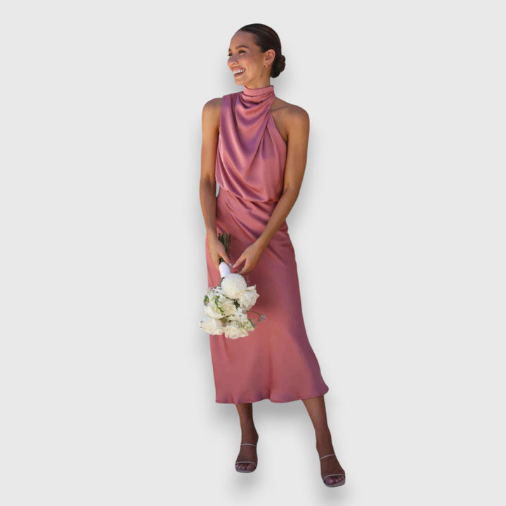 Damen Seiden Halterneck Kleid