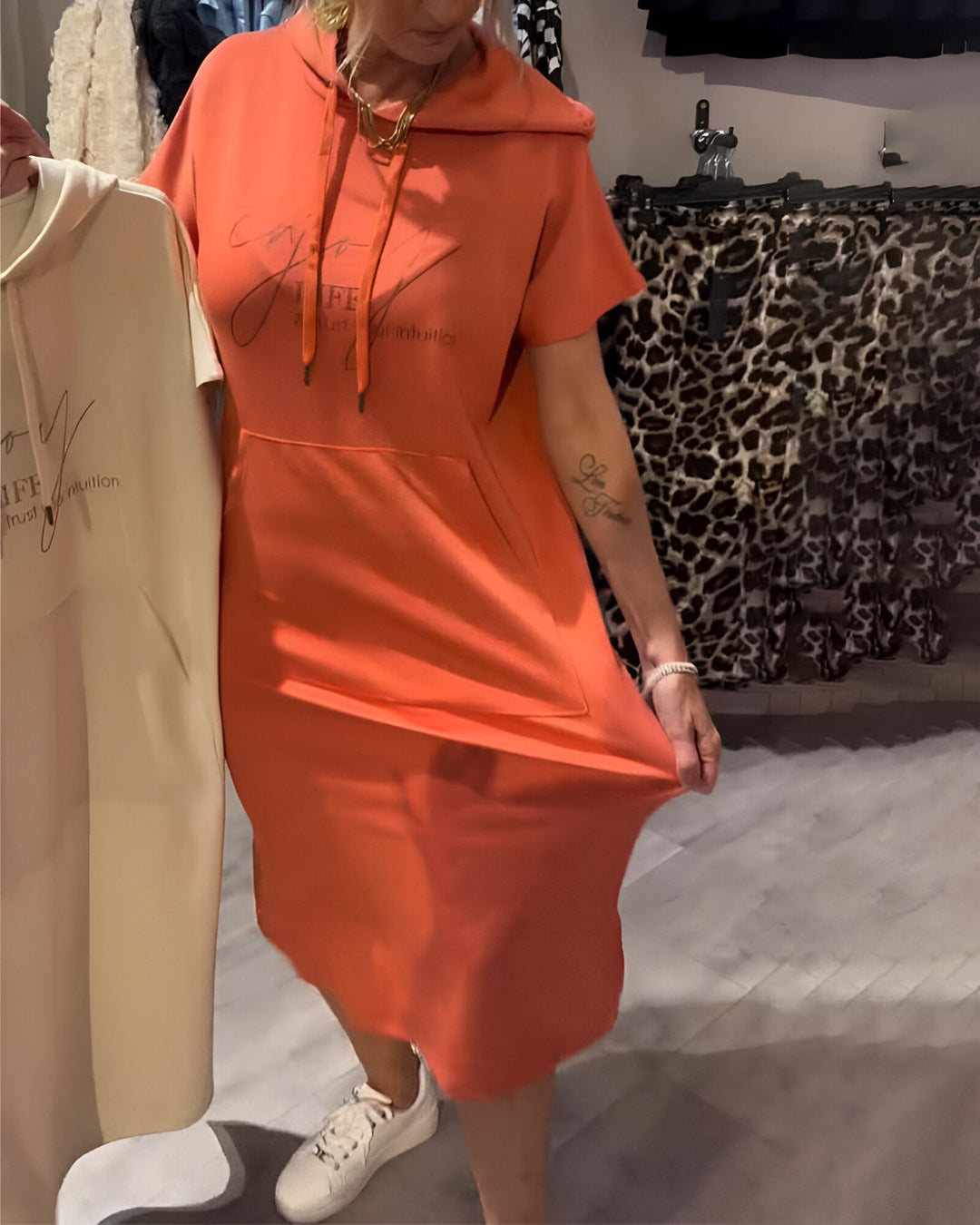 Damen Midikleid Mit Kapuze