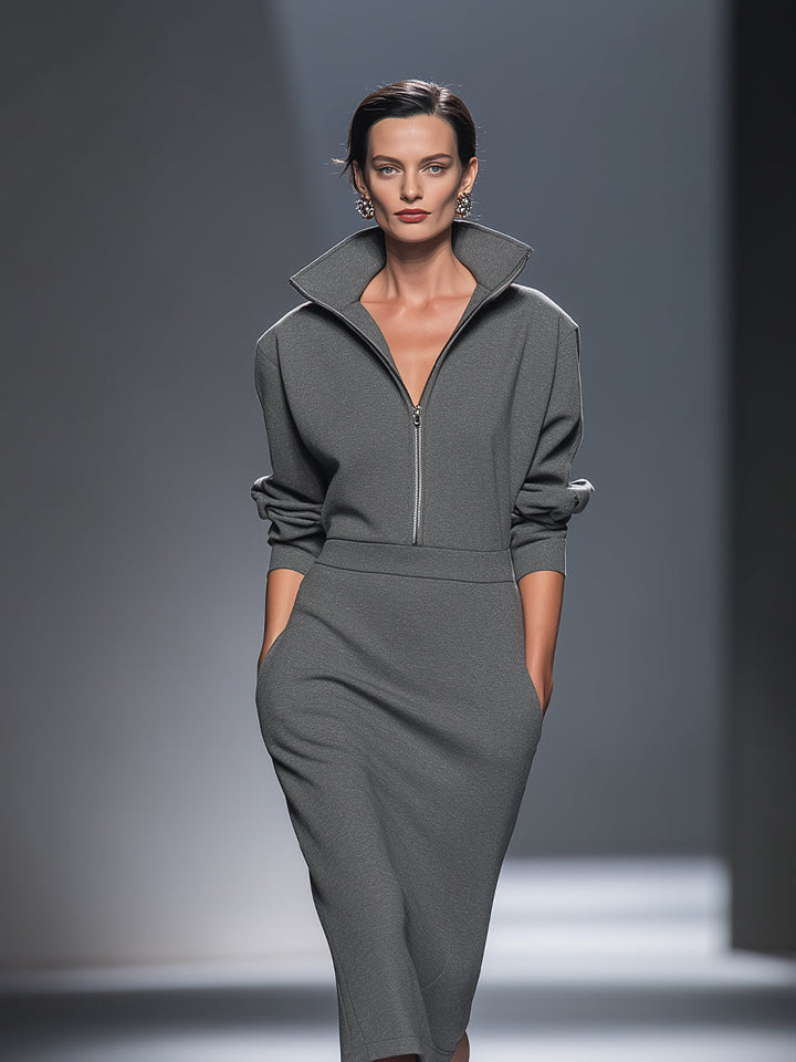 Lässiges Midikleid mit Half-Zip aus Baumwoll-Mix