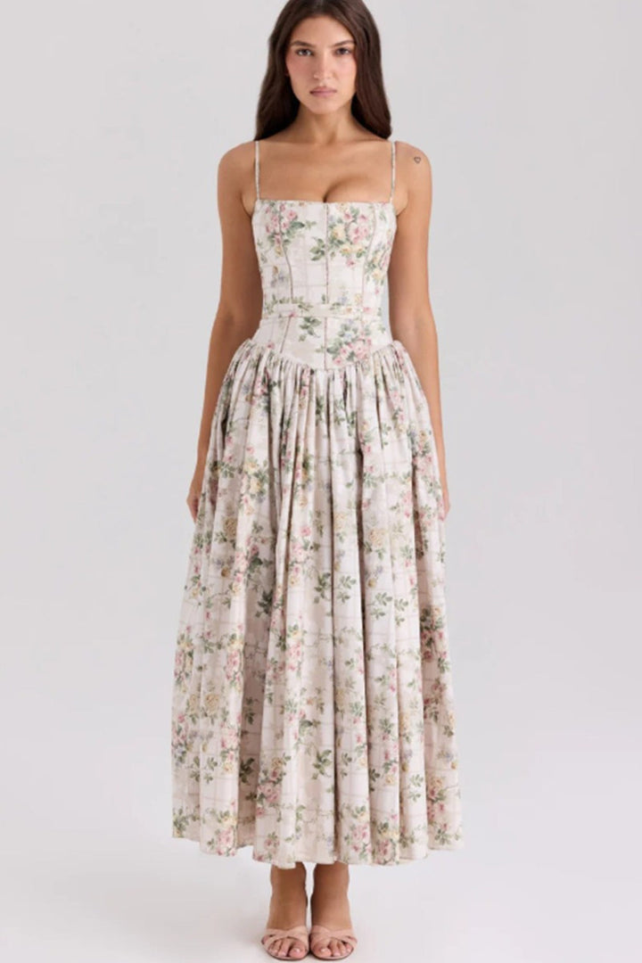 Damen Elegantes Gestuftes A-Linien Ärmelloses Blumenkleid – Sommerkleid
