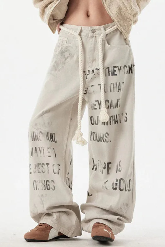 Damen Apricot Graffiti Gerade Jeans – Streetwear Hose