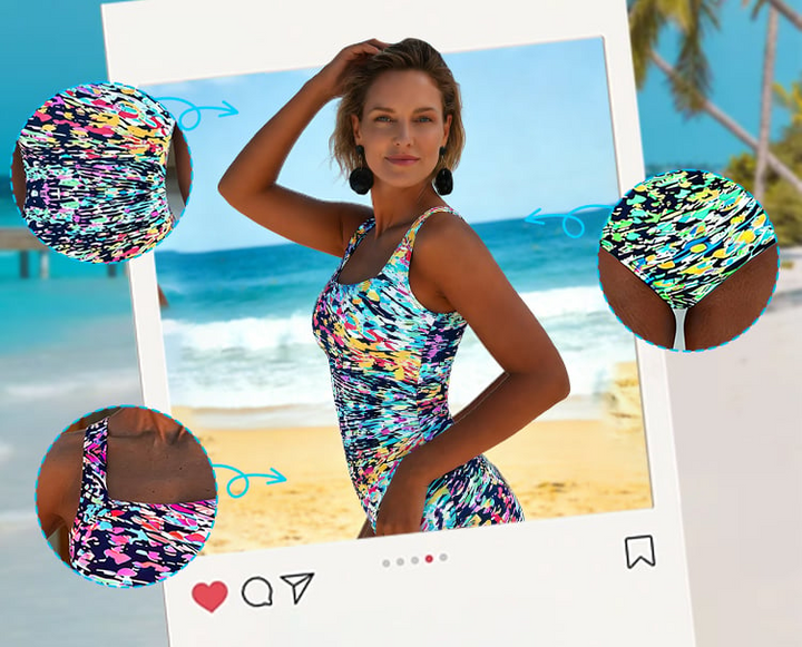 Damen Mehrfarbiger Grafik Einteiler Badeanzug – Stilvolle Strandmode