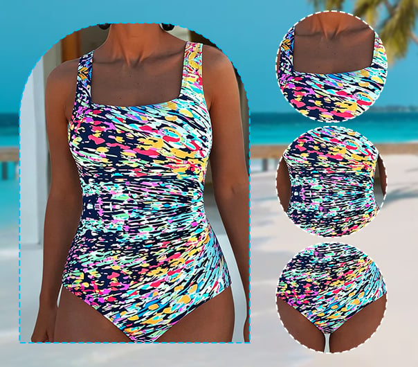 Damen Mehrfarbiger Grafik Einteiler Badeanzug – Stilvolle Strandmode