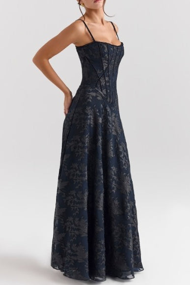Damen Spaghettiträger Chiffon Blumenkleid Für Formelle Anlässe – Elegantes Maxikleid