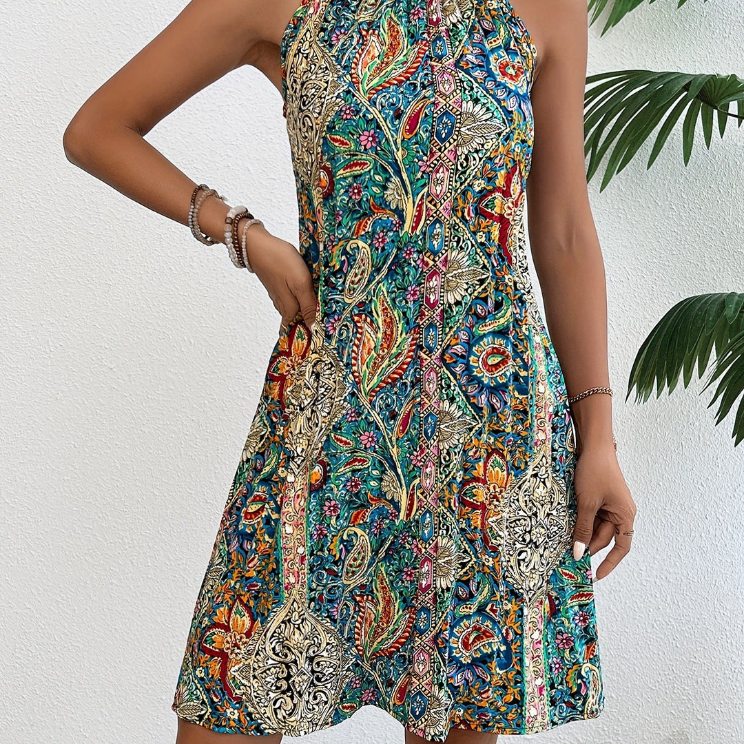 Damen Kleid Blumenmuster Und Neckholder