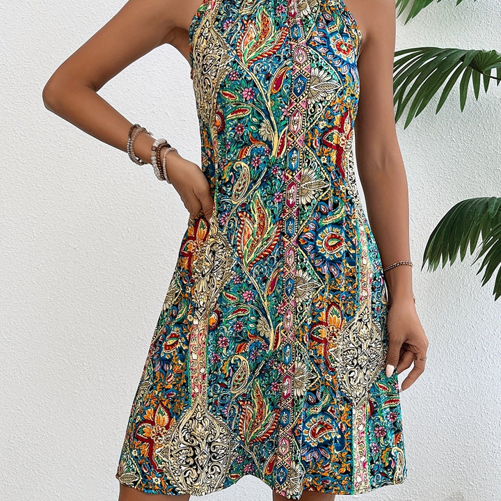 Damen Kleid Blumenmuster Und Neckholder