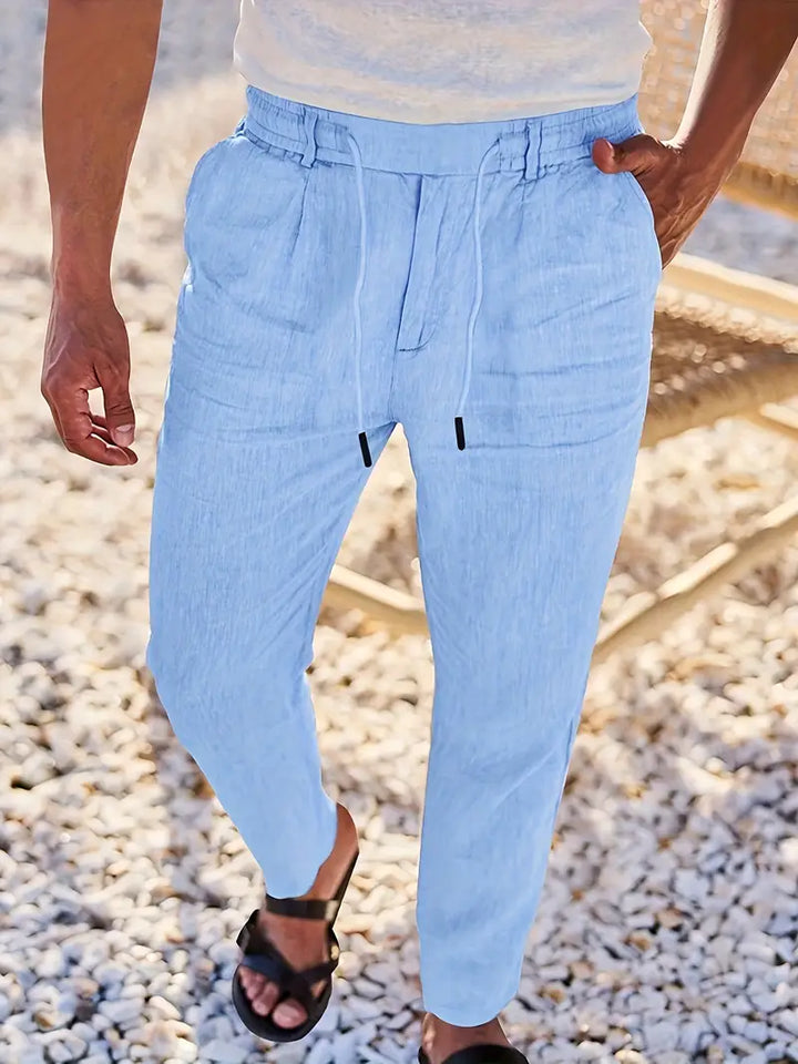 Herren Weit Geschnittene Leinenhose – Freizeit Sommerhose Mit Kordelzug