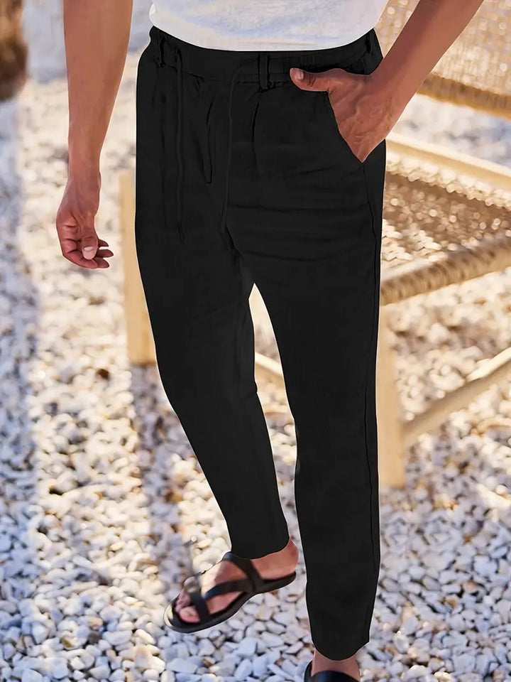 Herren Weit Geschnittene Leinenhose – Freizeit Sommerhose Mit Kordelzug