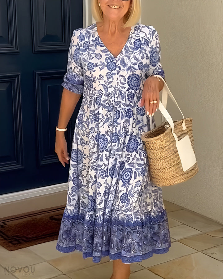 Damen Kleid Mit Blumenmuster Im Boho