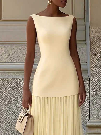 Ärmelloses Maxikleid für Damen mit fließenden Falten – Elegantes Brautjungfernkleid
