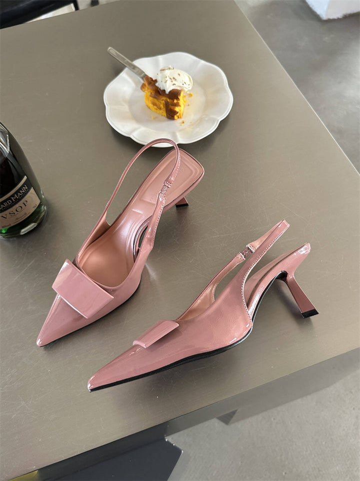 Damen Sandalen Mit Quadratischer Schnalle Spitze Stiletto Mittelhoch – Elegante Absätze