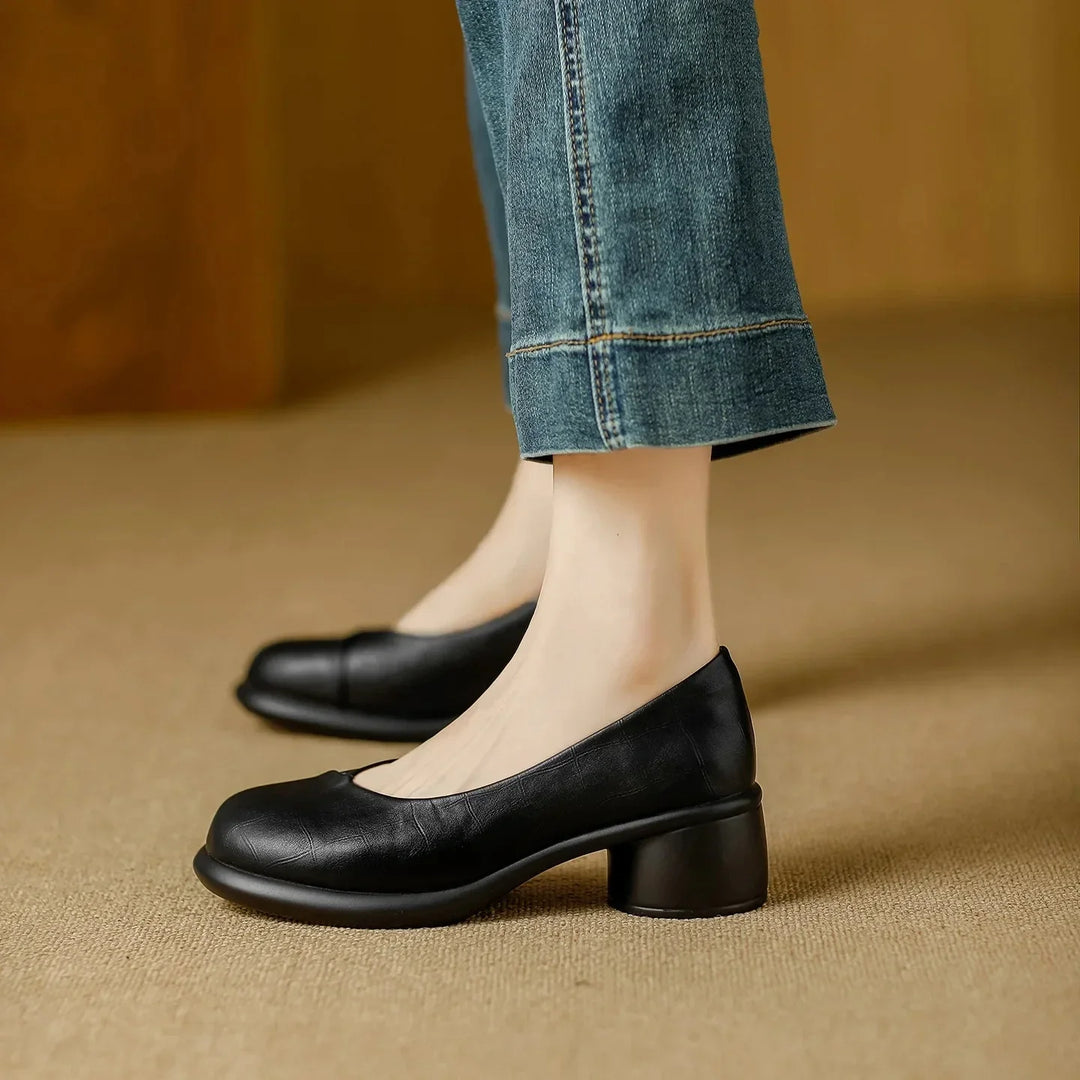Damen Braune Leder Plateau Pumps Mit Blockabsatz – Stilvolle Heels