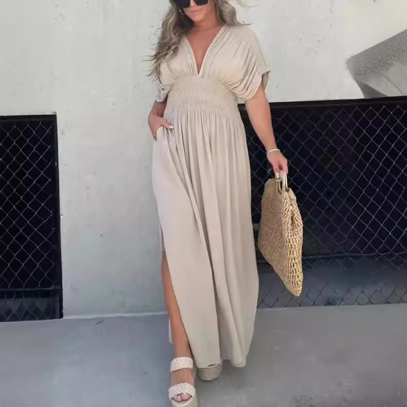 Maxikleid Mit V Ausschnitt Und Beinschlitz Für Damen