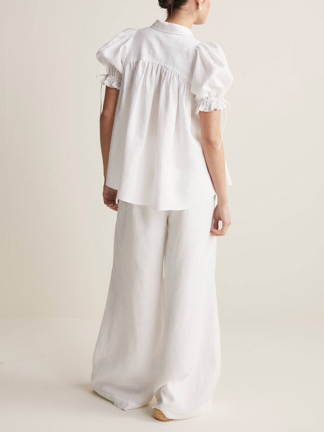 Damen Bluse Mit Puffärmeln Und Kordelzug Kurzarm Mit Knöpfen – Elegantes Top