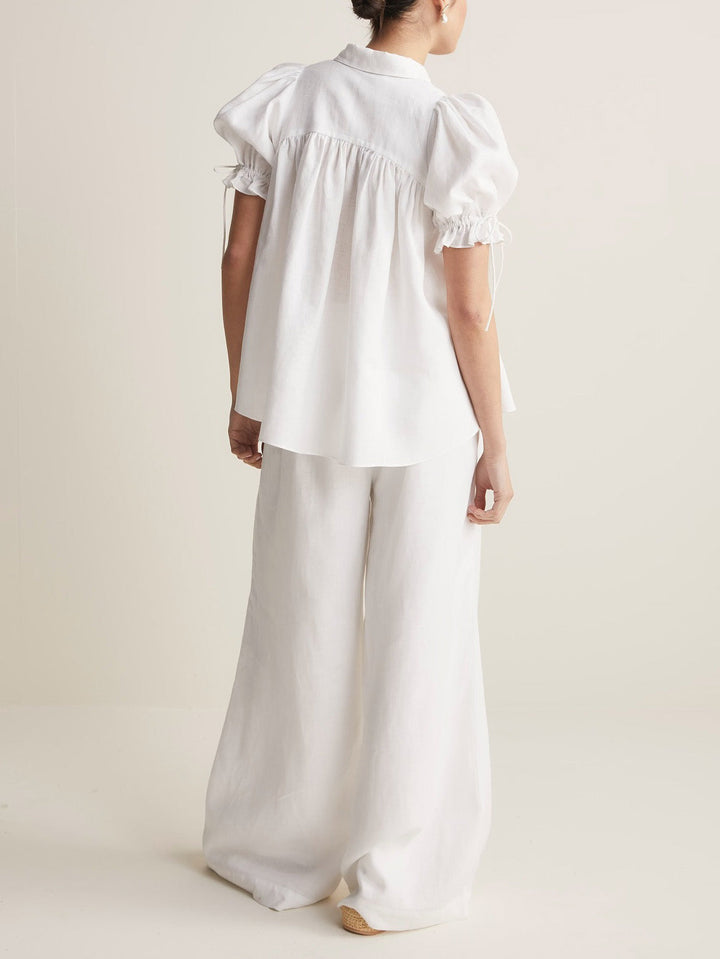 Damen Bluse Mit Puffärmeln Und Kordelzug Kurzarm Mit Knöpfen – Elegantes Top