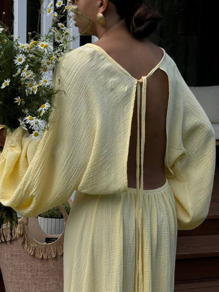 Damen Plissiertes Kleid Mit Schlitz Und Laternenärmeln – Elegantes Maxikleid