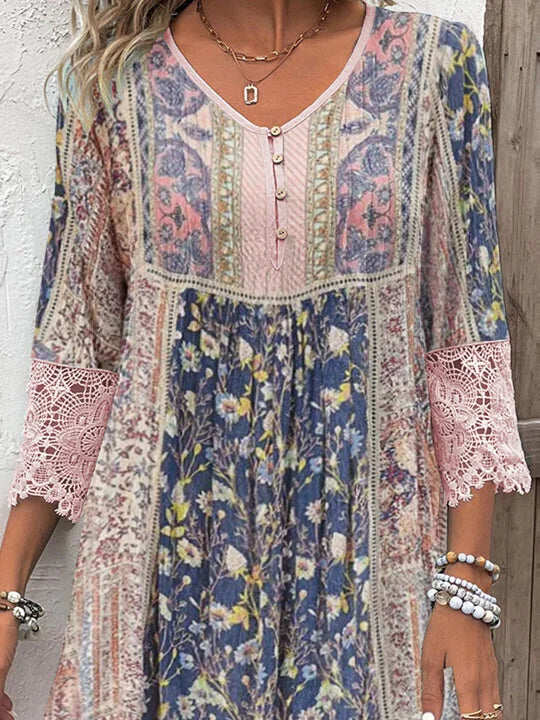 Damen Boho Kleid Mit Spitze