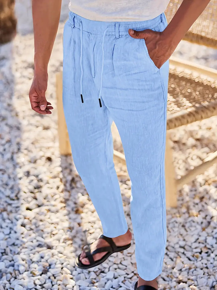 Herren Weit Geschnittene Leinenhose – Freizeit Sommerhose Mit Kordelzug
