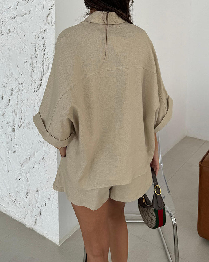 Damen Sommer Set Aus Leinen Zweiteilig