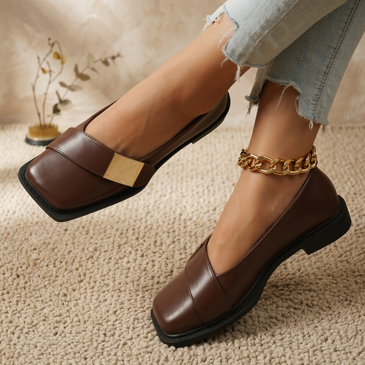 Damen Quadratische Slip-On Loafer Flats – Modische Freizeitschuhe
