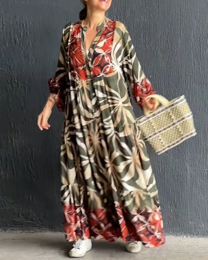 Damen Langarm Maxikleid Mit Blumenmuster