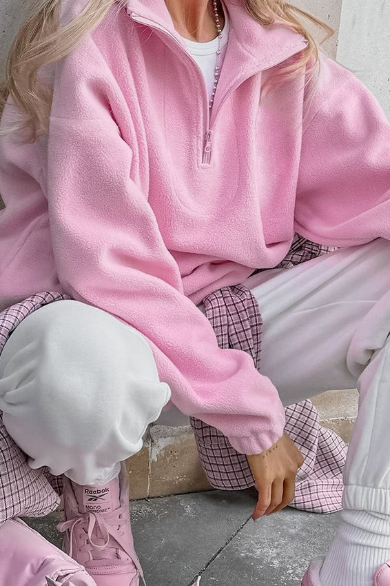 Damen Rosa Sherpa Kragen Übergroß Hoodie - Gemütlicher Pullover