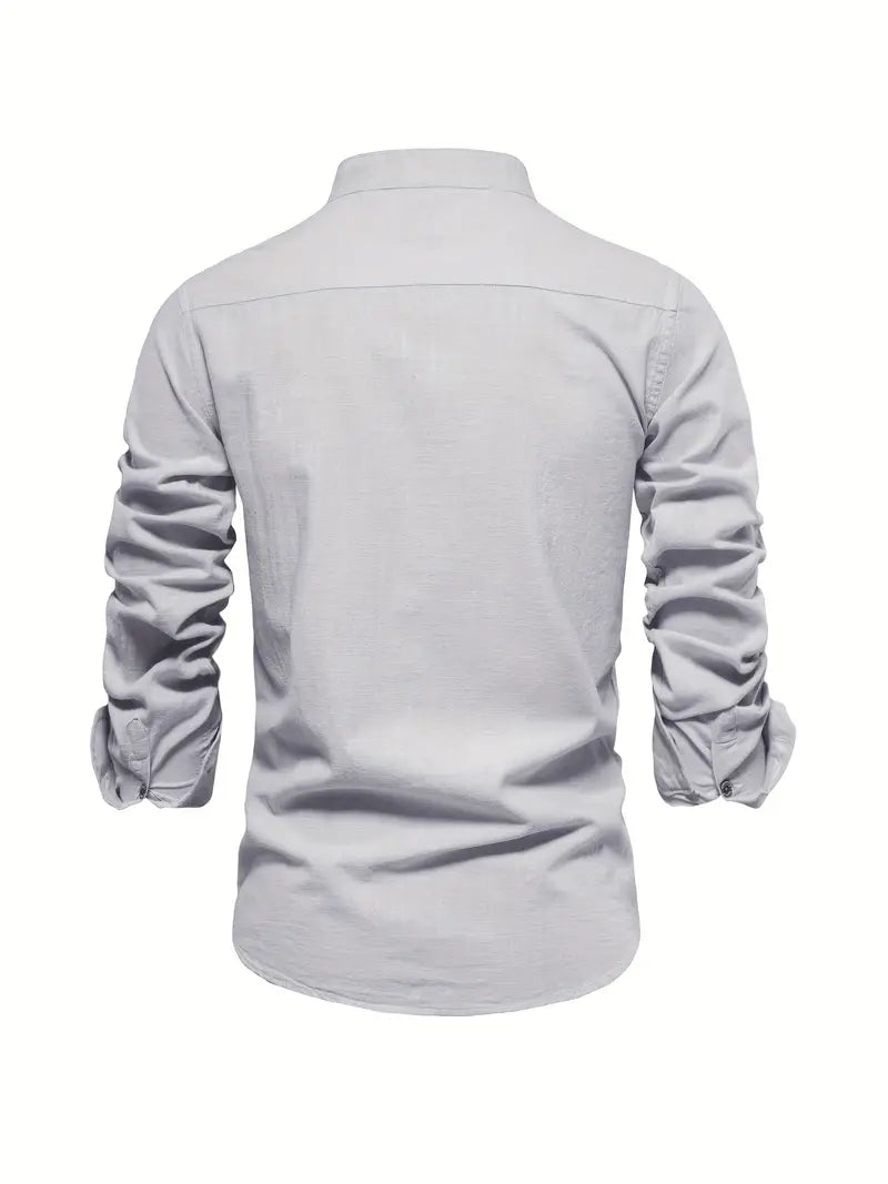 Herren Stehkragen Button Down Hemd - Stilvolles Langarm